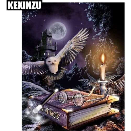 5D Diy Diamond painting Cross stitch Owl animal Diamond embroidery Magic book Full round/square Diamond mosaic moon castle