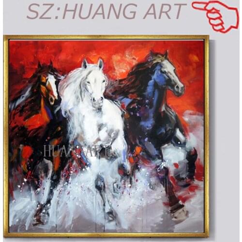 Running Horse Animal 100% Hand Made High Quality Wall Art Abstract Blue Oil Painting for Room Wall Oil Painting on Canvas