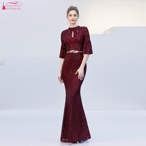 Burgundy /Black /Blue /Champagne Mermaid Bridesmaid Dresses Sequined Fashion Women Formal Gowns ZB100