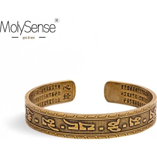 MolySense Tibetan Handmade Brass Carved THE HEART OF PRAJNA PARAMITA SUTRA Bracelets For Men Women Om Mani Padme Hum Bangle Jewe