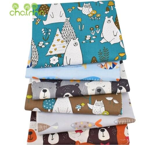 Chainho,6pcs/Lot,New Bears&Fishes,Twill Cotton Fabric,Patchwork Cloth,DIY Sewing Quilting Fat Quarters Material For Baby&Child