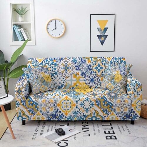 Watercolor Spandex Sofa Cover for Living Room Furniture Protector Universal Geometric Gold Line Chaise Longue Elastic Slipcover