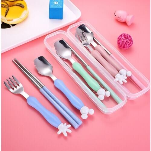 304 stainless steel Childrens tableware cute cartoon childrens spoon Fork chopsticks three-piece set portable gift tableware
