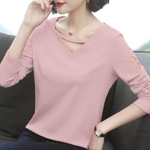 100% Cotton t Shirt Woman 2020 New Loose Plus Size Women Shirts Spring Fashion Long Sleeve Shirt V-Neck Woman T-Shirt