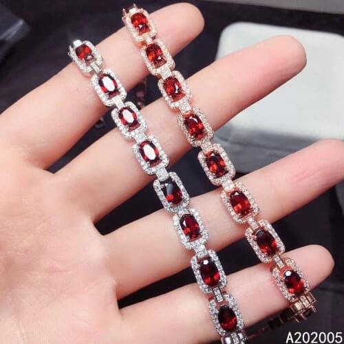 KJJEAXCMY Fine Jewelry 925 Sterling Silver inlaid gemstone garnet women hand bracelet classic support test hot selling