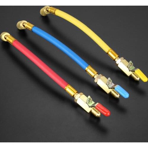 9.8" 1/4" SAE R134A R410a Brass AC Refrigerant HVAC AC Charging Hoses with Ball Shut Off Valves 250mm 600Psi