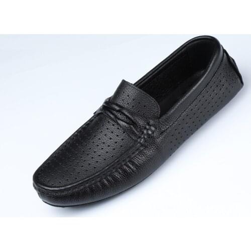 Men Casual Shoes Luxury Brand Summer Genuine Leather Mens Loafers Moccasins Hollow Out Breathable Slip on Driving Shoes