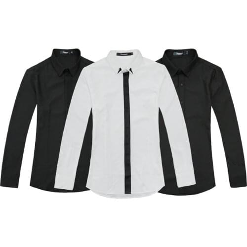 Mens Solid Color Shirt Classic Slim Fit Casual Shirt White Black Traditional Business Shirt