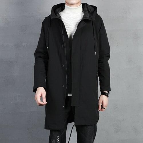Men Trench Coat With Hood Black Jacket Men Hooded Windbreaker Jacket Long Coat Men Autumn Ourdoor Jacket Punk Style Street Trend