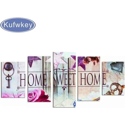 5D DIY Full diy Square Diamond Painting 5 pcs Multi-picture Combination 3D diamond Embroidery Mosaic sweet home wall painting