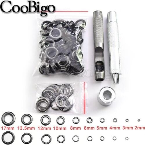 100set Black Nickel Eyelet and Eyelet Punch Die Tool Set for Leathercraft Clothing Shoes Belt Bag Grommet Banner 2mm - 17mm