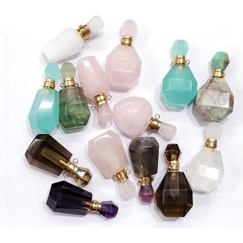 Natural Stone Perfume Bottle Two-hole Connecting Pendant Boutique Pink Crystal Love Pendant For Jewelry DIY Necklace Accessories