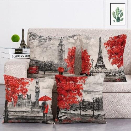 Red maple leaf lovers Printed Retro Cushion Cover Linen Throw Pillow Car Home Decoration Decorative Pillowcase T495