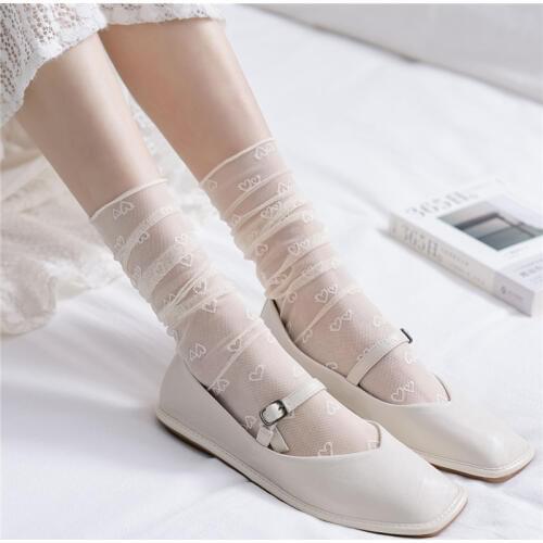 Sweet Heart Mesh Fishnet Socks Women Transparent Tulle Socks Female Chiffon Thin Long Funny Socks Dress Streetwear Calcetines