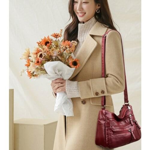 Spring 2021 New Soft PU Leather Handbag Large Capacity Retro Shoulder Bags Brand Designer Shoulder Bag Fashion Casual Handbag