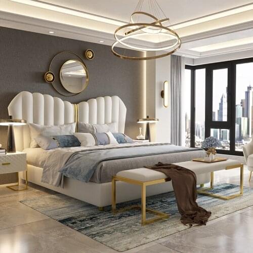 New Design North Europe Luxury Fabric Bedroom Wedding Bed Small House Leather King Size Bed