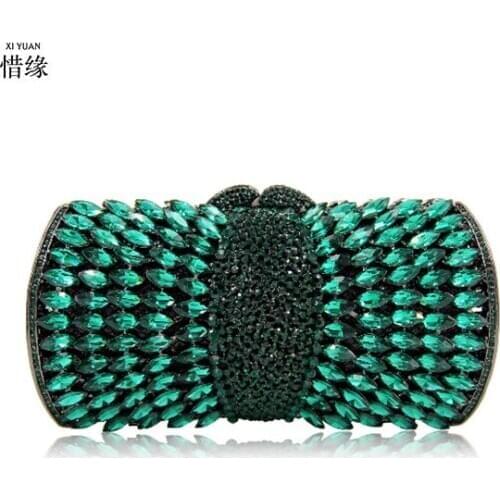 Dazzling Silver/green Crystal diamond Clutch purse Evening Bags Women Party Prom Metal Minaudiere Handbag Wedding Bridal Bag