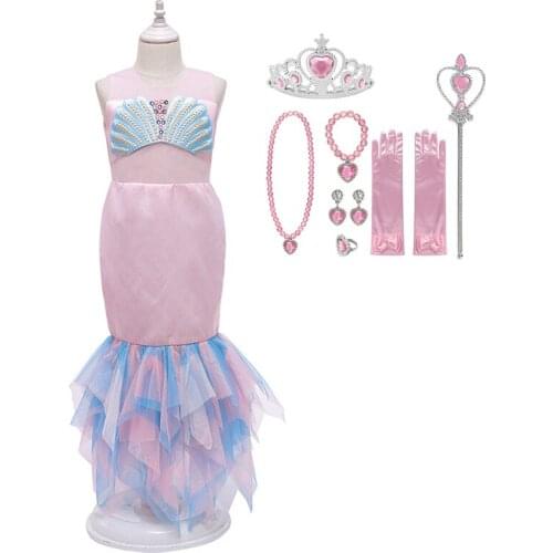 VOGUEON Ariel Dress for Girls Halloween Little Mermaid Costume Child Red Mermaid Wig Princess Christmas Ariel Dress Up Fish Tail