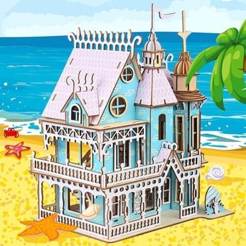 DIY Assembly Wooden Puzzle 3D Dream Villa Castle Model Educational Kids Toy