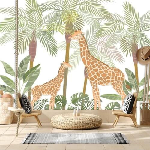 Nordic Tropical Jungle Giraff Removable Custom Wallpapers for Bedroom Non Woven Textured Paper Walls In Rolls Home Decor Mural