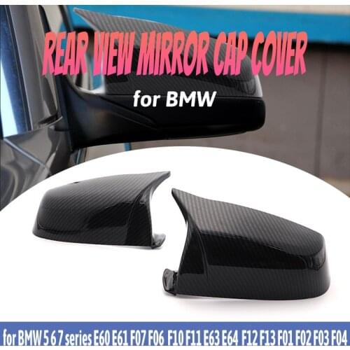 Replacement Horn M Style Black for BMW 5 6 7 Series F12 F13 F01 F02 F03 F04 Carbon Fiber Pattern Rearview Mirror Cover Caps