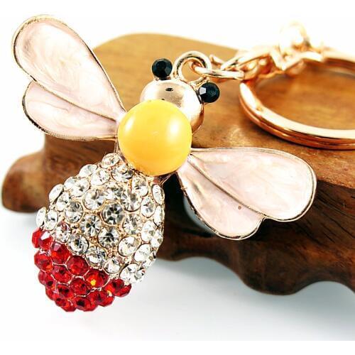 TianBo 2018 brand fashion Crystal Mosaic Little bee Key rings Chain women jewelry oil drip For Lovely Car Key chain wholesale
