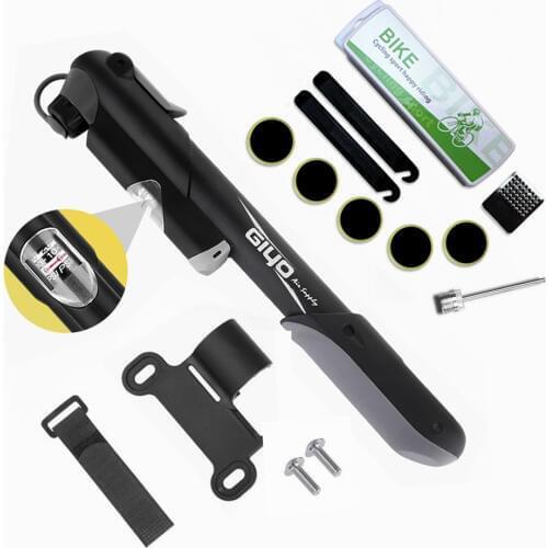 Bike Pump with Gauge Mini Portable Frame Bicycle Tire Pump Puncture Repair Tool Kit Accessory Fits Presta & Schrader Valve