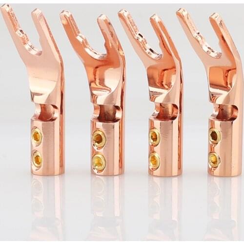 High quality OEM Pure Red Copper Spade Plug Screw Locking Spade Fork Banana Plug