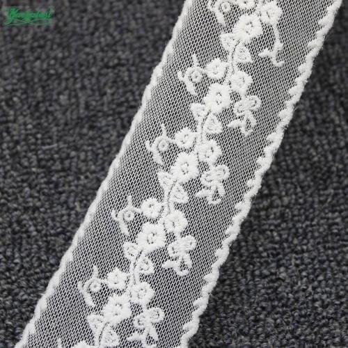 YACKALASI 20 Yds Cotton Lace Double Selvage Scalloped Embroidery 3D Floral Rose Soft Tulle Embroidery Lace Dairy White 6CM