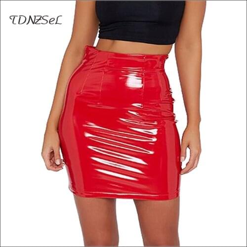 Women Faux Leather Skirt Classic Latex PU High Waisted Stretchy Slim Mini A-line Pencil Skirts Short Plus Size 3XL 4XL Custom