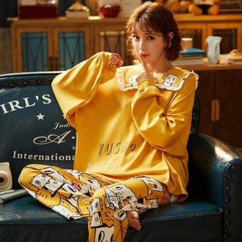 Women Sleepwear Cartoon Pajamas Plus Size XXL Pajama Set Princess Style Cotton Pyjamas Col Claudine Doll Collar