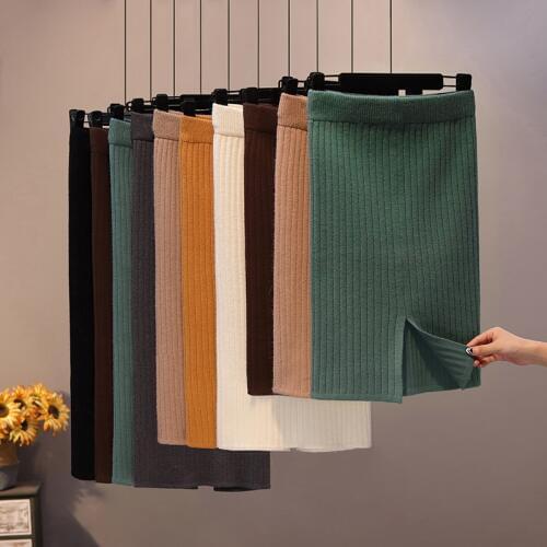 2020 Spring autumn skirts Sexy Chic Pencil Skirts Women Skirt Wool Rib Knit Long Skirt Package Hip Split Waist midi skirt maxi