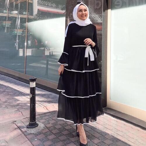 Abaya Dubai Women Ankle-Length Skirt Casual Style Microfiber Caftan Dress With Has A Waist Tie American Clothing Muslim Fashion