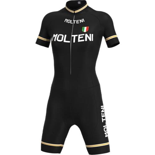 1974 Competition MOLTENI Team Retro Woman Black Cycling Jumpsuit Triathlon Short sleeve Skinsuit suit maillot ciclismo hombre