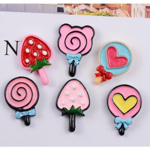 New Kawaii Lollipop Candy Fruit Resin Cabochons 10pcs Colorful Embellishments Scrapbooking Patch Sticker Charms DIY Material