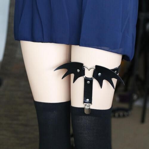 10pcs Sexy Women Sock Gothic Harajuku Elastic Garter Belts Punk Gothic Leather Heart Angel Wing Leg Ring
