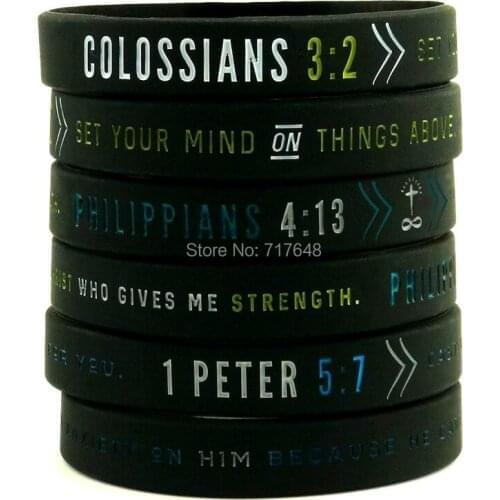 100pcs Faith Bible Verses Philippians 4:13, Colossians 3:2, 1 Peter 5:7 wristband silicone bracelets free shipping by epacket A