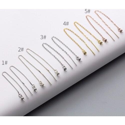2pcs/lot 100% 925 Sterling Silver Earring Chains 8.5cm 9.5cm Fashion Women Stud Earring Wire DIY Jewelry Making Accessories