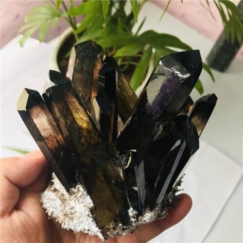 400-500g Hot Reiki Energy Quartz Cluster Natural Cairngorm Crystals Flowers Smoky Quartz Cluster Healing