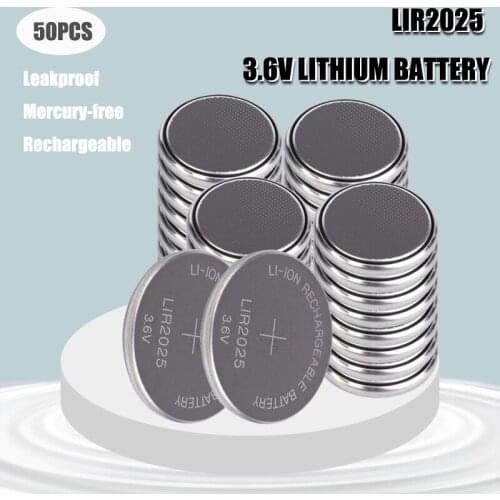 50PCS LIR2025 Rechargeable Battery 3.6V 30mAh for Car Key Li-ion Battery Button/Coin Cell Repleace CR2025