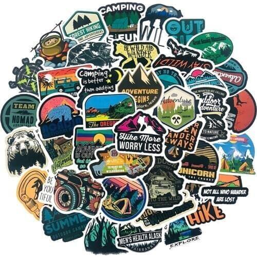 50Pcs Outdoor Camping Adventure Stickers For Refrigerator Suitcase Scrapbook Diary Book Scooter Waterproof PVC Graffiti Sticker