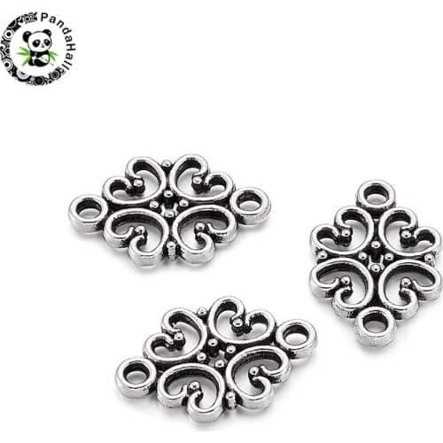 50PCS Antique Silver Color Flower Alloy Tibetan Style Connectors 18x13x1mm Hole: 2mm Lead Free & Cadmium Free & Nickel Free