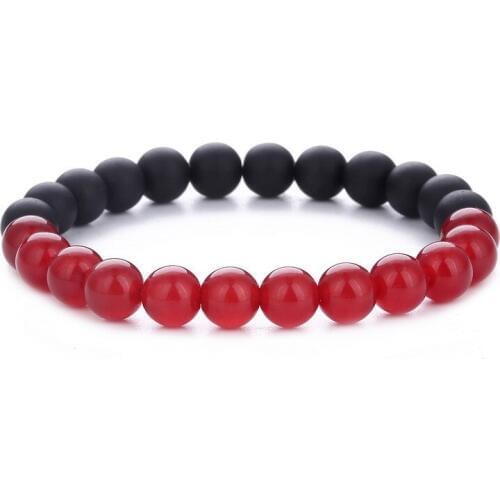 8mm New Black Matte Beads Bracelets Men Ethinc Red Beads Elastic Bracelet for Women Prayer Yoga Jewelry Gift