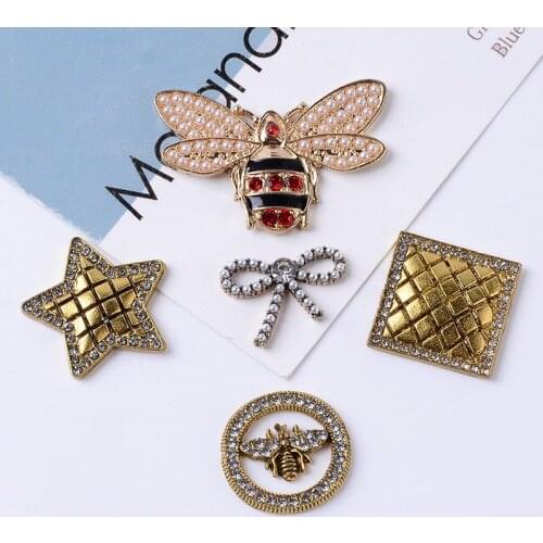 5 Pcs Alloy Rhinestone accessories bee insect accessories diy brooch clothing shoes bags jewelry buttons Decorative accessories