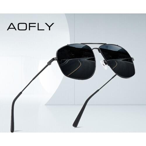 AOFLY Fashion Sunglasses Men Polarized Driving Anti-Glare Lens Oversized Square Metal Sun glasses Male UV400 zonnebril heren