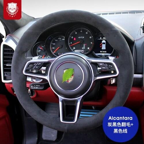 For Cayenne Macan 911 Panamera Boxster Real Alcantara Porsche Red Steering Wheel Cover Car Grip Cover Car goods car accessories