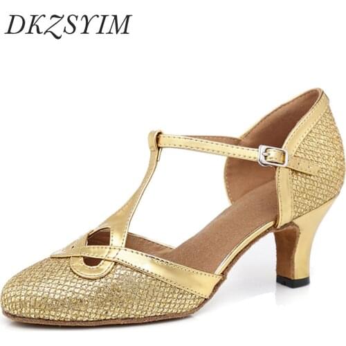 DKZSYIM Women Latin Dance Shoes Heels 6-10CM Ballroom Modern Dance Shoes Soft Soles Comfortable Party Dancing Shoes High Quality