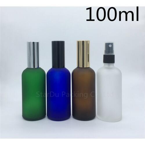Travel bottle 100ml amber blue green transparent frosted glass bottle with sprayer, 100cc perfume bottle Spray Bottles 200pcs