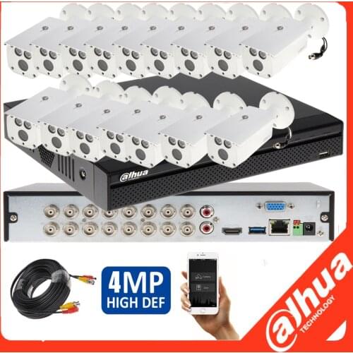 Dahua 4MP IR waterproof camera DH-HAC-HFW1400DP Security CCTV bullet camera 4CH DH-HCVR7104H-4M CVI camera kit HDD with 20m wire