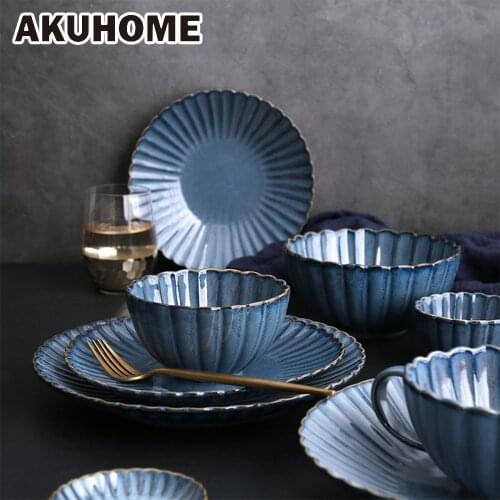 Ceramic Petal Shape Dish Plate Solid Color Chrysanthemum Shaped Bowl Household Bowl Dish Cup and Tray AKUHOME